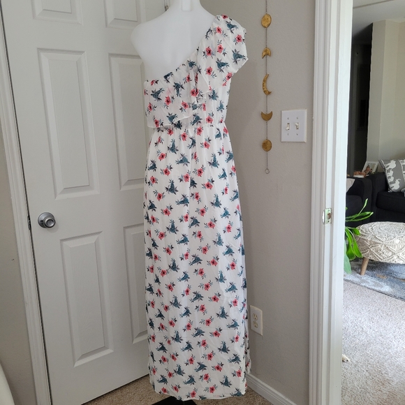 Club Monaco KellBee Silk Dress 6 NWT One Shoulder Ruffle Tropical Pineapples - Picture 2 of 16